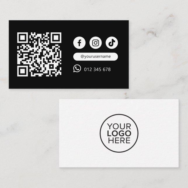 Moderne Minimalistische QR-Code Soziale Medien Sch Visitenkarte (Vorne/Hinten)