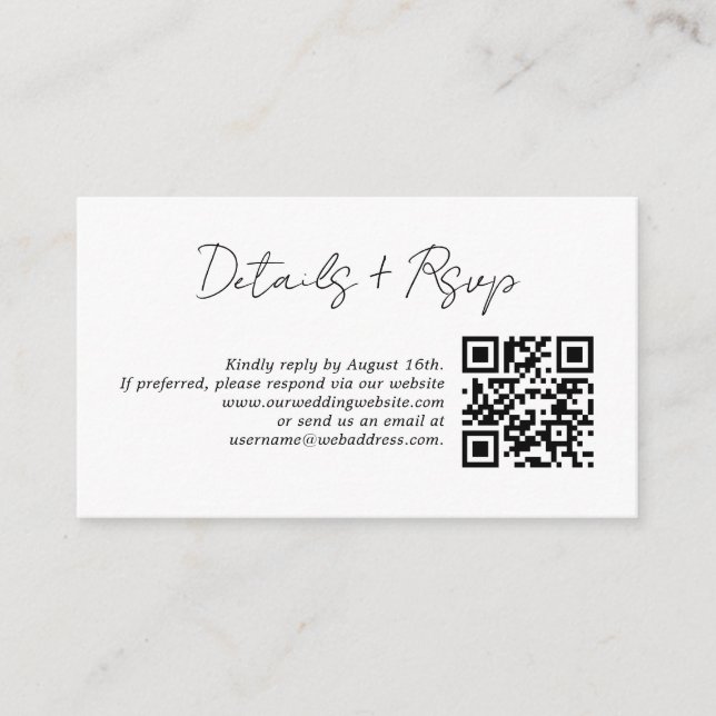 Moderne Minimalistische QR-UAwg für Hochzeiten Begleitkarte (Vorderseite)