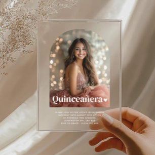 Moderne minimalistische Quinceañera gebogene Foto  Acryleinladungen