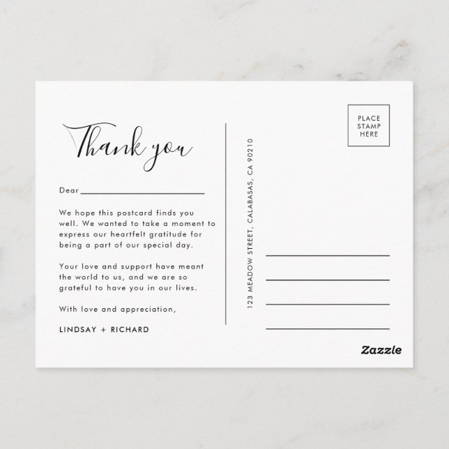 Moderne Minimalistische, reine Typografie-Hochzeit Postkarte (Rückseite)