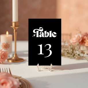 Moderne minimalistische Retro-Hochzeit in Schwarz Tischnummer