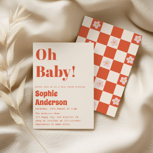 Moderne minimalistische Retro-Koralle Oh Baby-Part Einladung