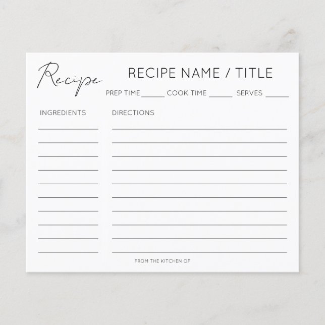 Moderne Minimalistische Rezept-Karte (Vorderseite)