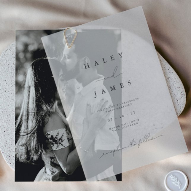 Moderne Minimalistische romantische Hochzeit (Modern Minimalist Romantic Ivory Wedding Vellum Invitations)