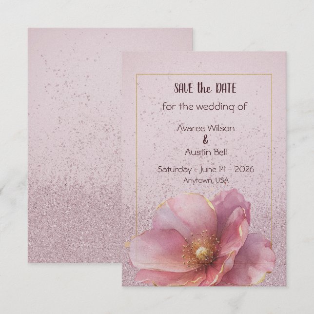 Moderne minimalistische rosa goldene Hochzeit - Te Save The Date (Vorne/Hinten)