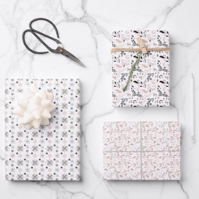 Moderne Minimalistische Rosa & Grau Weihnachtsfarb Geschenkpapier Set (Vorderseite)