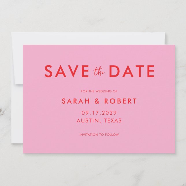 Moderne Minimalistische Rosa-Hochzeit Save The Date (Vorderseite)