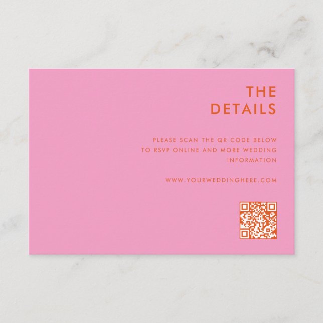 Moderne Minimalistische Rosa Orange Hochzeit Begleitkarte (Vorderseite)