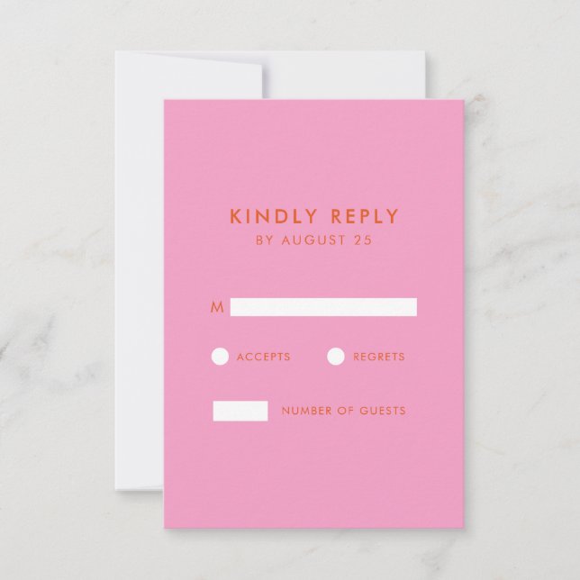 Moderne Minimalistische Rosa Orange Hochzeit RSVP Karte (Vorderseite)