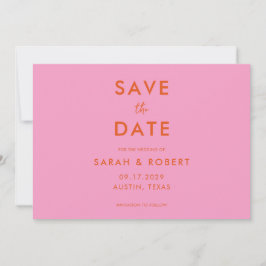 Moderne Minimalistische Rosa Orange Hochzeit Save The Date