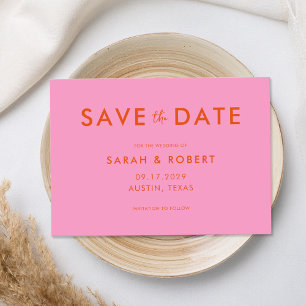 Moderne Minimalistische Rosa Orange Hochzeit Save The Date
