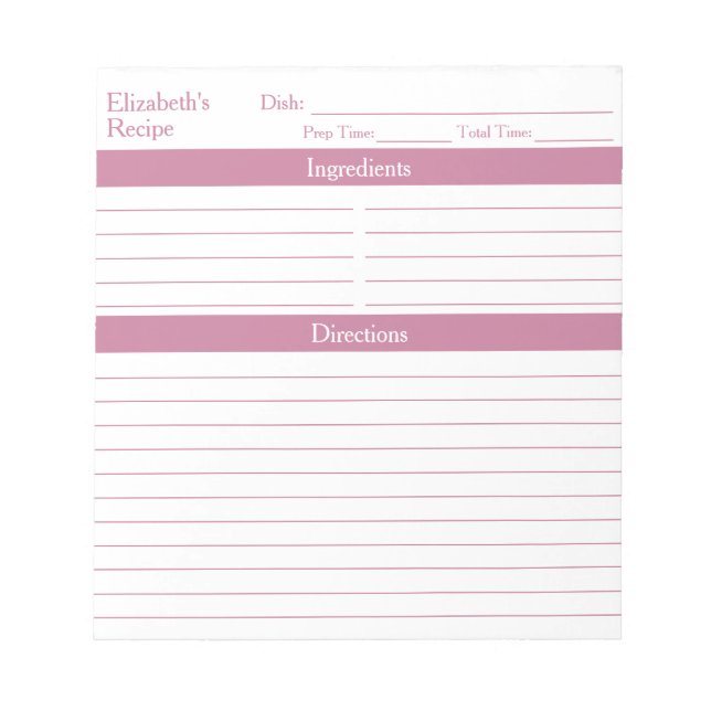 Moderne Minimalistische Rosa Personalisierte Rezep Notizblock (Vorderseite)