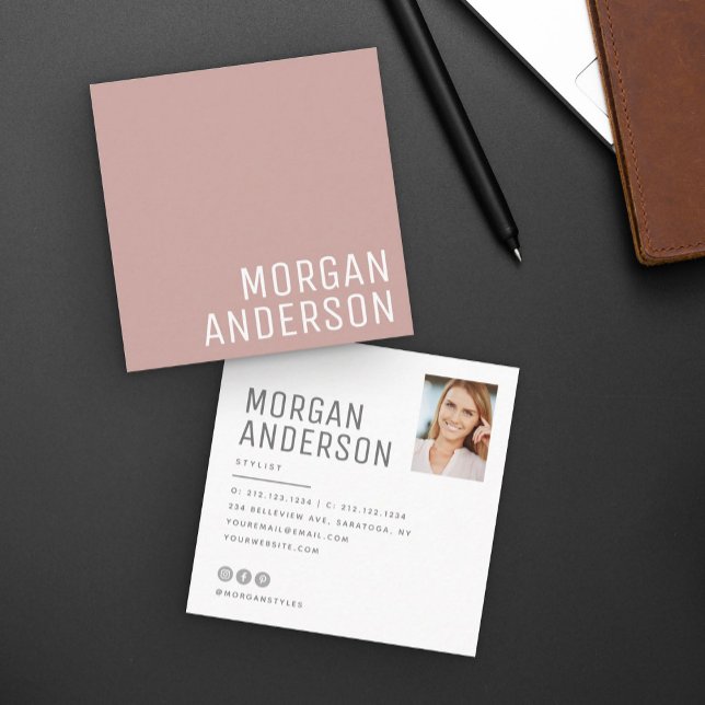 Moderne Minimalistische Rose für Berufliches Foto Quadratische Visitenkarte (Von Creator hochgeladen)
