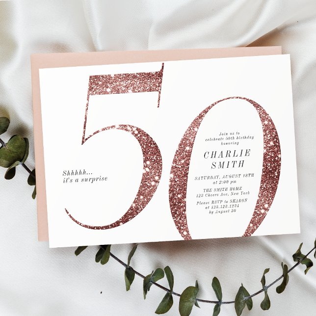 Moderne minimalistische Rose Gold Glitzer 50. Gebu Einladung (Modern minimalist rose gold glitter 50th birthday invitation)