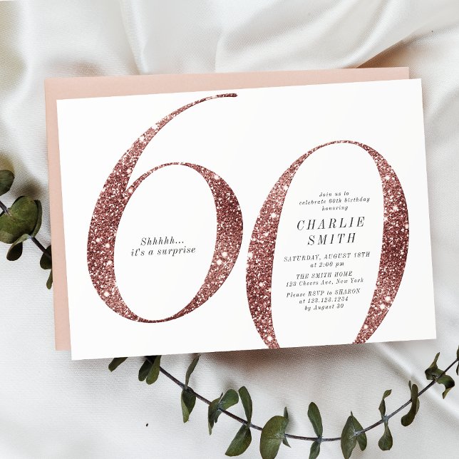 Moderne minimalistische Rose Gold Glitzer 60. Gebu Einladung (Modern minimalist rose gold glitter 60th birthday invitation)