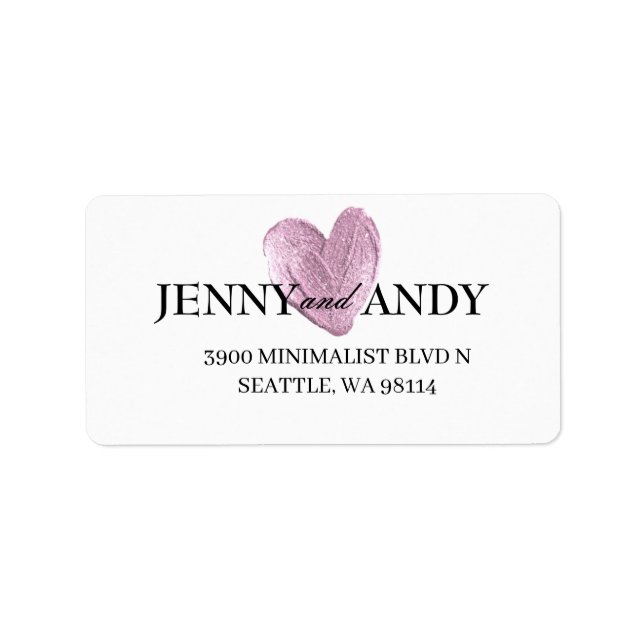 Moderne Minimalistische Rose Gold Heart Wedding Ad Adressaufkleber (Vorne)