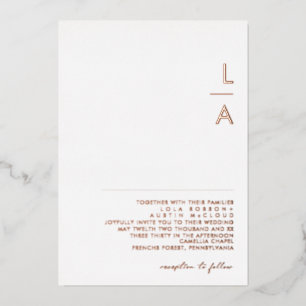 Moderne Minimalistische Rose Gold Monogram Wedding Folieneinladung