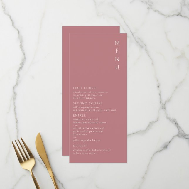 Moderne Minimalistische Rose Menükarte (Vorderseite/Rückseite Beispiel)