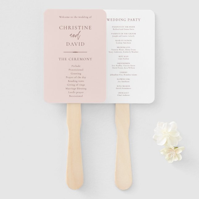 Moderne Minimalistische Rose- und White-Wedding-Pr Fächer (Vorne und Hinten)