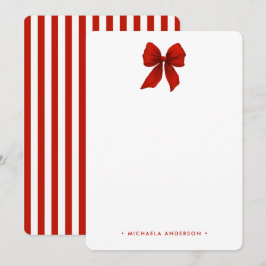 Moderne Minimalistische Rote Coquette Bow & Stripe Mitteilungskarte