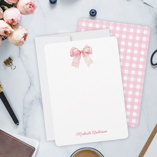 Moderne Minimalistische Rote Coquette Bow & Stripe Mitteilungskarte (Von Creator hochgeladen)