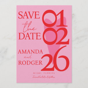 Moderne minimalistische rote rosa Herz Hochzeitsei Einladung