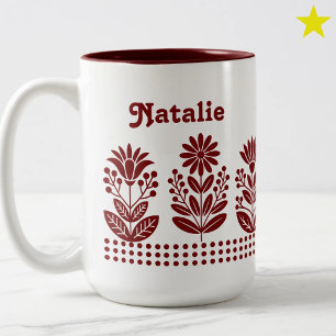 Moderne Minimalistische Rote Volkskunst-Blumen Ben Zweifarbige Tasse
