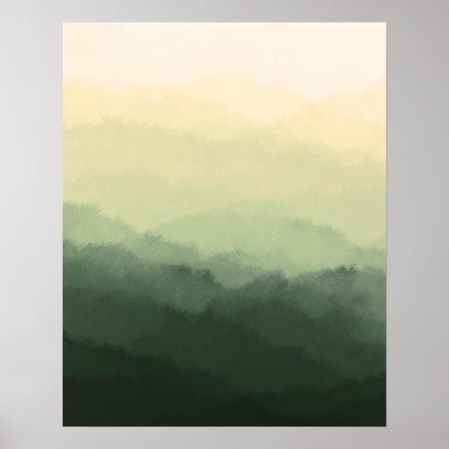 Moderne Minimalistische Rustikale Grüngebirge Abst Poster (Vorne)
