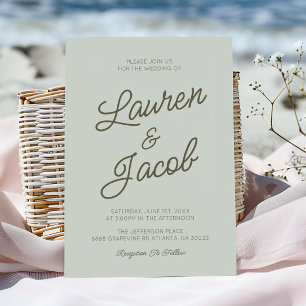 Moderne Minimalistische Sagegrüne Hochzeit Einladung