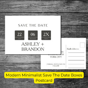 Moderne Minimalistische Save The Date Boxen Postkarte