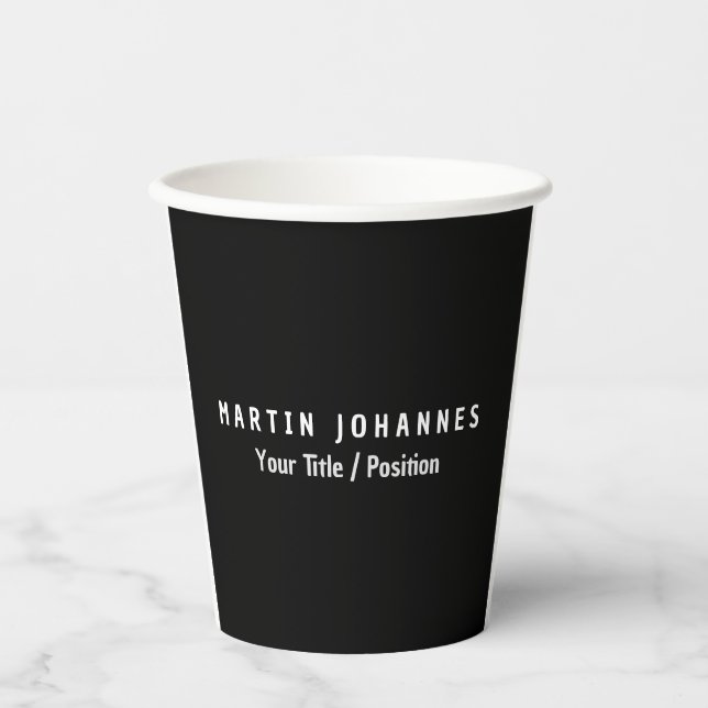 Moderne Minimalistische Schlichte Elegant Schwarz  Pappbecher (Vorderseite)