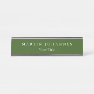 Moderne Minimalistische Schlichte Eleganwald Grün Schreibtischnamensplakette