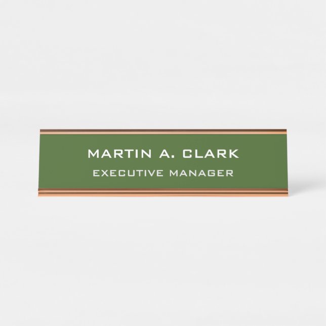 Moderne Minimalistische Schlichte Eleganwald Grün Schreibtischnamensplakette (Vorderseite )
