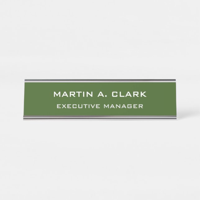 Moderne Minimalistische Schlichte Eleganwald Grün Schreibtischnamensplakette (Vorderseite )
