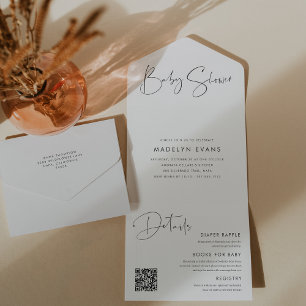 Moderne minimalistische Schrift Baby-Party All In One Einladung