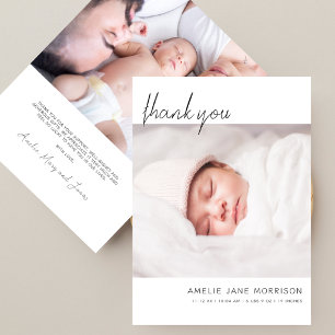 Moderne minimalistische Schrift Baby Shower 2 Foto Dankeskarte