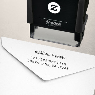 Moderne minimalistische Schrift Hochzeitsrücksende Permastempel