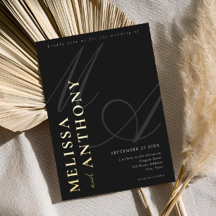 Moderne Minimalistische Schwarz-Gold-Hochzeit Folieneinladung