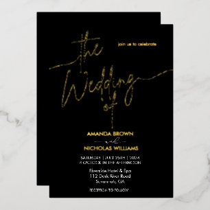 Moderne Minimalistische Schwarz-Gold-Hochzeit Folieneinladung