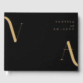 Moderne Minimalistische Schwarz-Gold-Hochzeit Gästebuch
