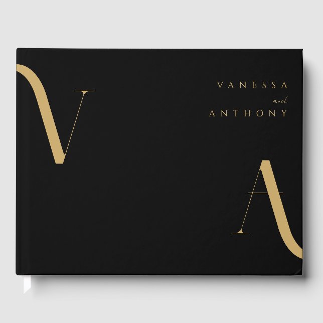 Moderne Minimalistische Schwarz-Gold-Hochzeit Gästebuch (Vorderseite)
