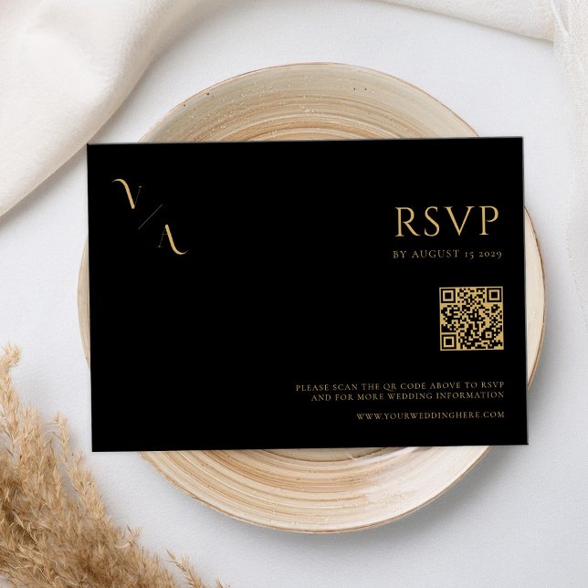 Moderne Minimalistische Schwarz-Gold-Hochzeit RSVP Karte (Von Creator hochgeladen)