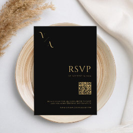 Moderne Minimalistische Schwarz-Gold-Hochzeit RSVP Karte