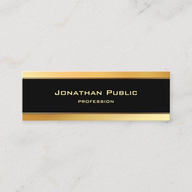 Moderne Minimalistische Schwarz-Gold-Vorlage Mini Visitenkarte (Vorderseite)