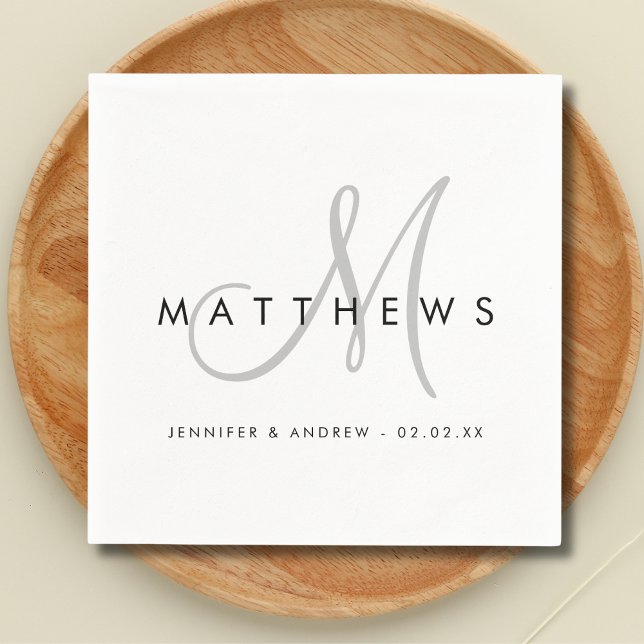 Moderne Minimalistische Schwarz-Grau-Monogramm-Hoc Serviette (Von Creator hochgeladen)