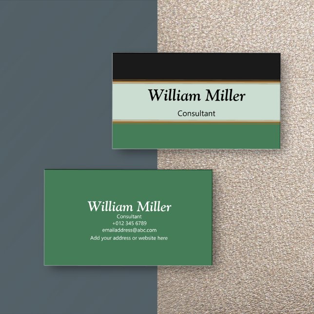 Moderne, Minimalistische, schwarz-grüne Streifen Visitenkarte (Von Creator hochgeladen)