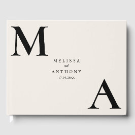 Moderne Minimalistische Schwarz- und Ecru-Hochzeit Gästebuch