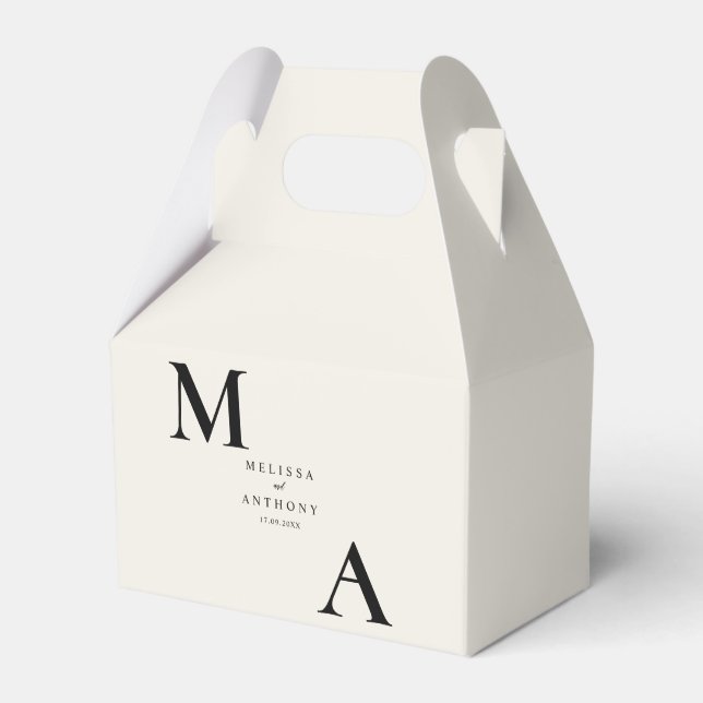 Moderne Minimalistische Schwarz- und Ecru-Hochzeit Geschenkschachtel (Vorderseite)
