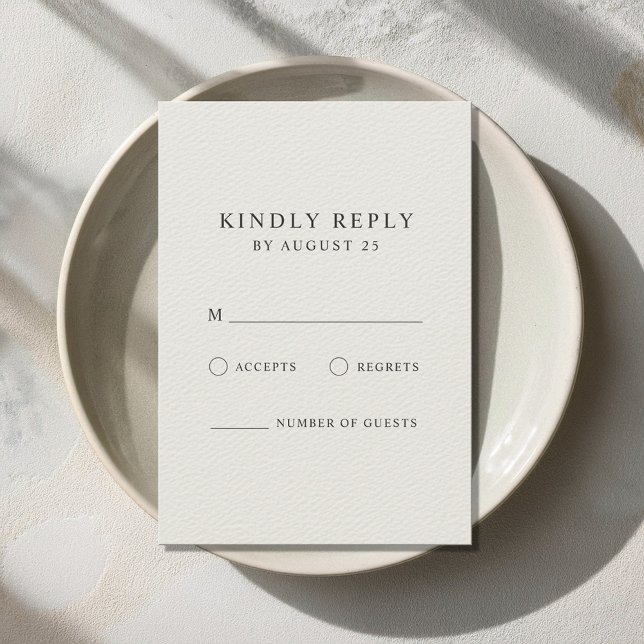 Moderne Minimalistische Schwarz- und Ecru-Hochzeit RSVP Karte (Von Creator hochgeladen)