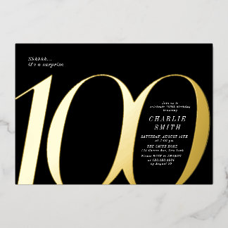 Moderne minimalistische Schwarz und Gold 100. Gebu Folieneinladung